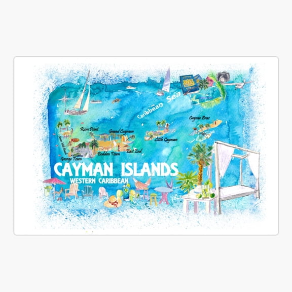 Cayman Islands Illustrated Travel Map Sticker