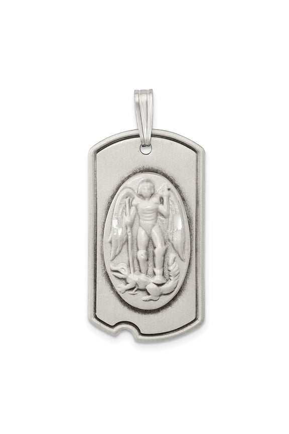 Sterling Silver Antiqued Dog Tag Saint Michael Pendant