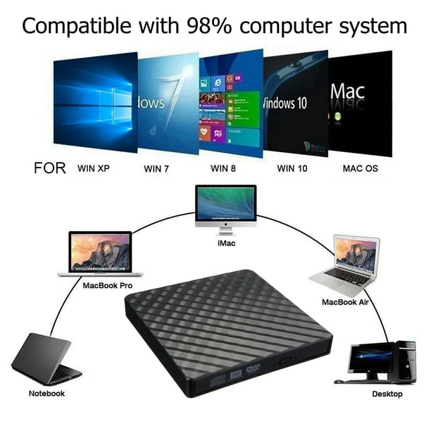 Lecteur de CD / DVD externe pour ordinateur portable, USB 3.0 Ultra-mince  graveur portable Compatible avec Mac Macbook Pro / air