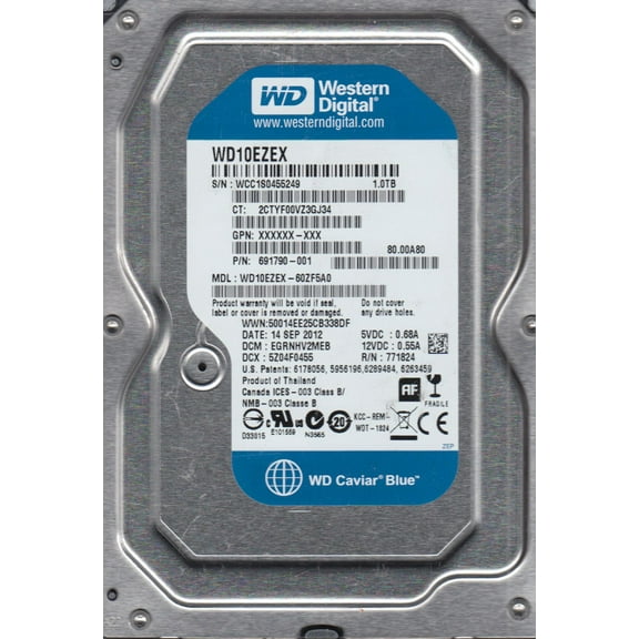 WD10EZEX-60ZF5A0, DCM EGRNHV2MEB, Western Digital 1TB SATA 3.5 Hard Drive