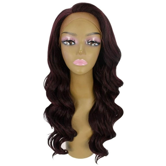 LUXLUXE Lucinda Wavy 23 Inch Long 4X4 Hand-Tied Lace Front Wig, Good Heat Resistant Fiber,Medium Red and Black Blend