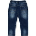thumbnail image 2 of KIDSCOOL SPACE Baby Girl Boy Jeans,Little Kid Elastic Band Ripped Fold Decor Denim Pants,Deep Blue,3-4 Years, 2 of 6