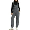 thumbnail image 3 of TrendVibe365 Fleece Overalls for Women Solid Color Casual Loose Jumpsuit Long Sleeved V Neck Jumpsuit Casual Pajama Pocket Jumpsuit Gray L, 3 of 9