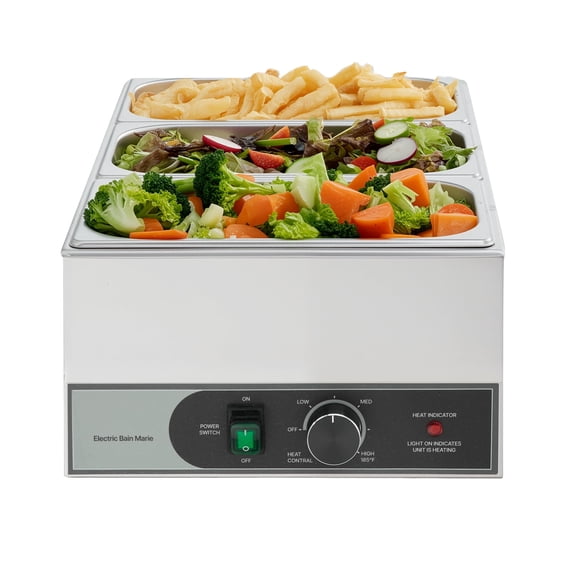 KFFKFF Commercial Food Warmer, 1200W Electric Stainless Steel Steam Table, Quick Heating Countertop Buffet Bain Marie with Three 1/3 Size Food Pans, Ideal for Catering, Restaurants, Events & Buffets