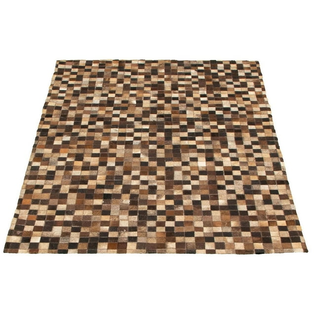 ECARPETGALLERY 3'11" x 5'10" Contemporary Cowhide Patchwork Handmade Area Rug for Living Room, Dining Room and Bedroom in Brown