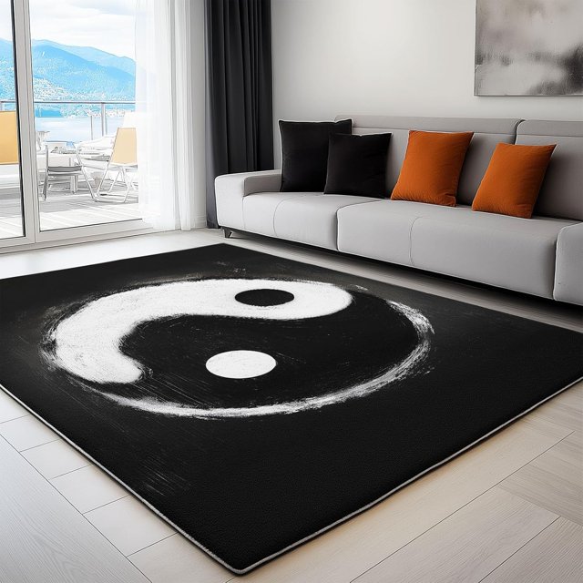 Machine Washable Rug 2x3 ft Area Rugs Black and White yin and yang Symbol Non Slip Rugs for Living Room Bedroom Print Rug Carpet Stain Resistant, Home Decor Office Area Rug