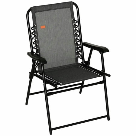 Spaco Patio Folding Chair Outdoor Bungee Sling Armrests Lawn Chair Portable Camping Seat for Garden Pool Beach Backyard Gray