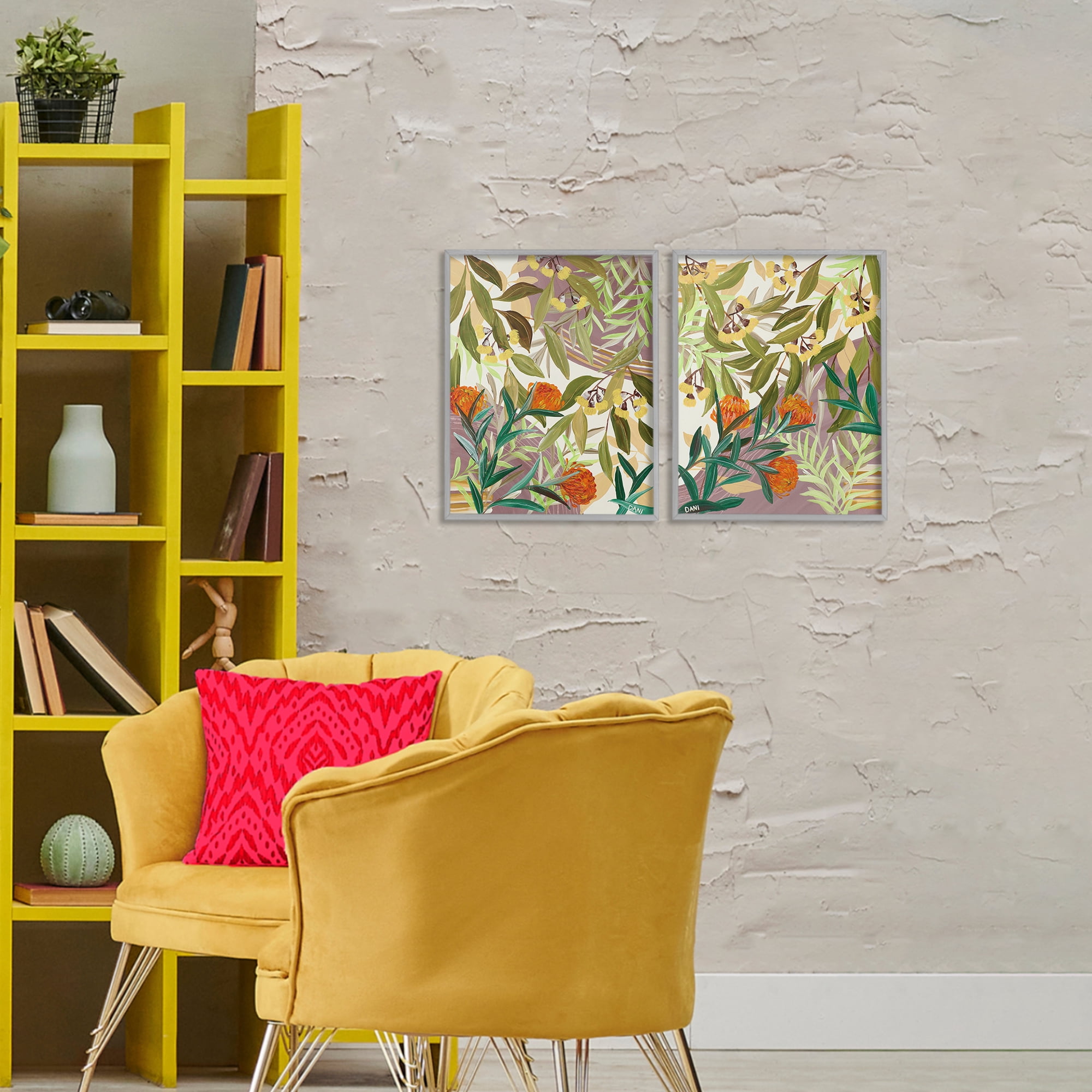 Stupell Industries Walk With Me Botanicals 2 Piece Gray Framed Giclee Art Set, design by Dani Heyward