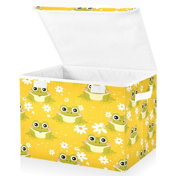Ryvnso Seamles Frogs Large Lidded Foldable Storage Baskets Cubes Boxes Lids Bin for Home
