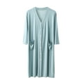 thumbnail image 1 of Men's Soft Robe Button Down House Coat Nightgown Summer V Neck Comfy 3/4 Sleeve Housecoat Sleep Shirt with Pockets, 1 of 8
