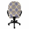 thumbnail image 3 of Vintage Office Chair Slipcover, Classic Victorian Pattern with Geometric Shapes and Floral Swirls, Protective Stretch Decorative Fabric Cover, Standard Size, Earth Yellow Dark Blue, by Ambesonne, 3 of 5