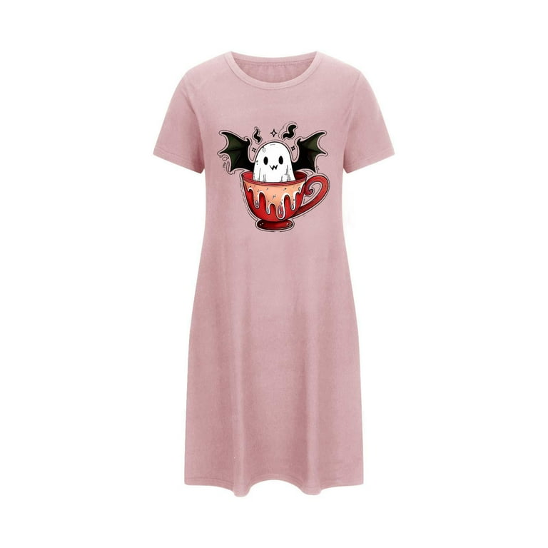 Plus Size Maxi Dress Halloween Shirt Dress for Women Funny Graphic T Shirt  Dress Short Sleeve Casual Loose Nightgown S-232 Pink-a XXL - Walmart.com