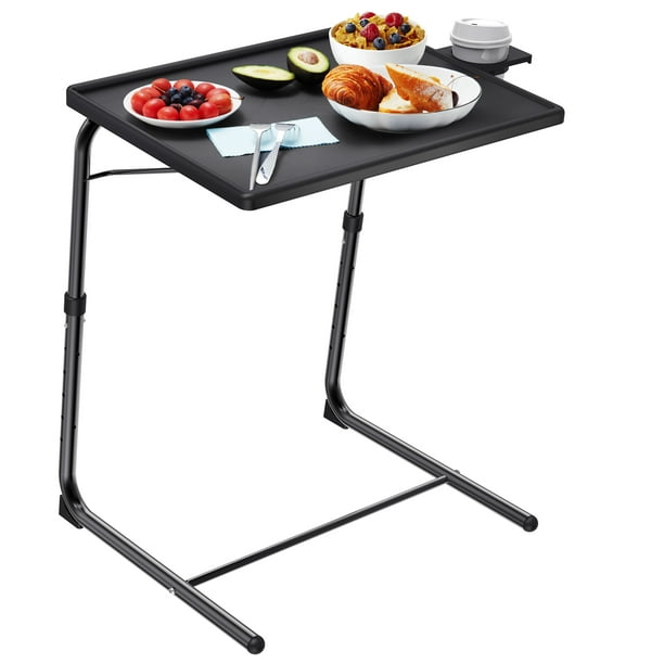Black Adjustable Folding TV Tray Table with 6 Height & 3 Tilt Angle