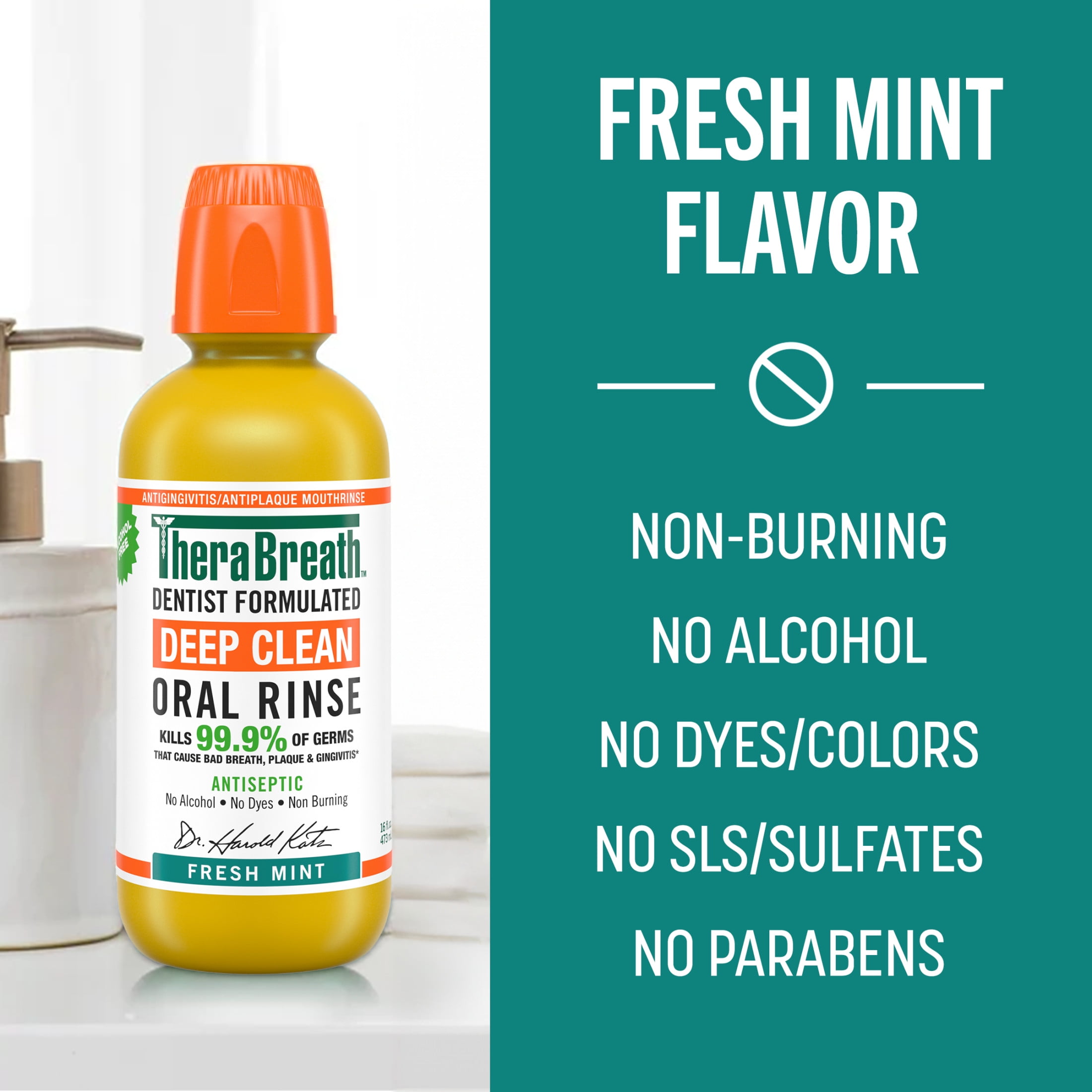 TheraBreath Deep Clean Mouthwash, Alcohol Free, Antiseptic Benefits, Fresh Mint, 16 fl oz