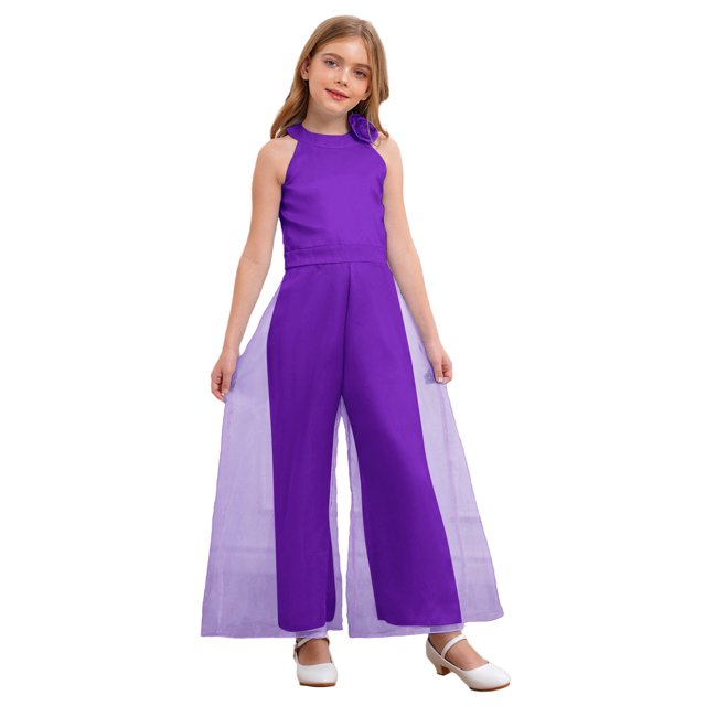 YONGHS Combinaisons Décontractées Élégantes pour Filles Sans Manches Col Halter Jambes Larges une Pièce Violet 6