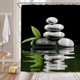 thumbnail image 2 of Spa Extra Long Shower Curtain, Water Stone Leaf Garden Japanese Asian Nature Black White Green Bathroom Home Curtain Decor with Hooks,72" Wx84 H, 2 of 6