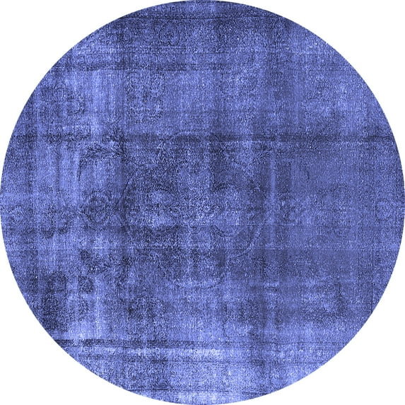 Ahgly Company Machine Washable Indoor Round Oriental Blue Industrial Area Rugs, 4' Round
