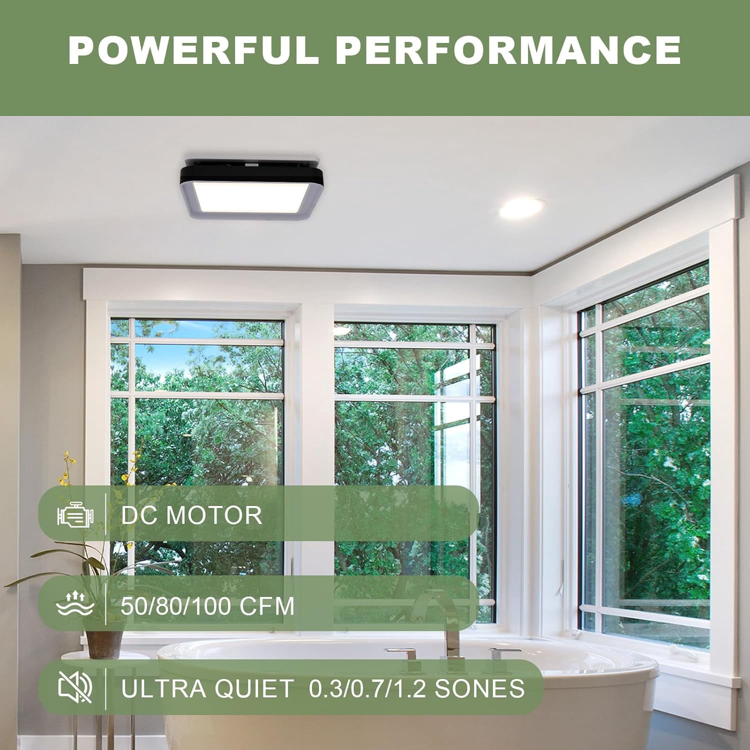 Akicon Bathroom Exhaust Fan with Light, 50-80-100 CFM, 1.2 Sones, 3CCT LED, Quiet, Energy Saving