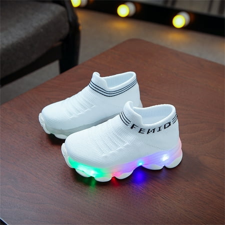 

Wolfast Promotion Children Baby Girls Boys Letter Mesh Led Luminous Socks Sport Run Casual Shoes