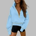 thumbnail image 2 of CFLVAEK Cropped Hoodies for Women Plus Size Half Zip Hooded Pullover Loose Fit Drop Shoulder Long Sleeve Hoodie Sweatshirts Blue M, 2 of 7