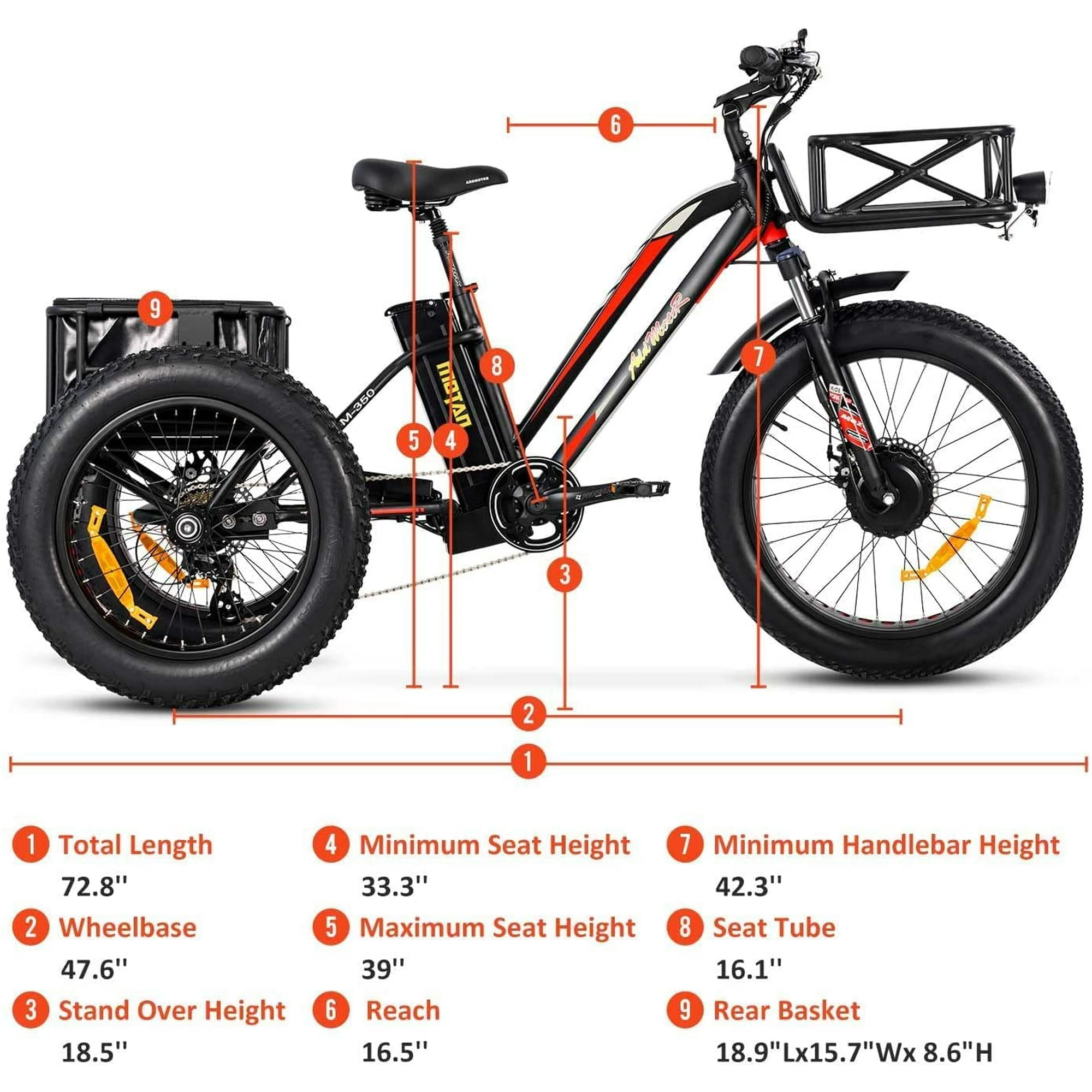 Addmotor Motan Electric Tricycles 20 24 Inch Fat Tire Electric Trike Bicycle Trike 3 Wheel Ebikes 750W 17.5Ah Lithium Battery Rear Basket Cargo M 350 P7 Ebikes Cruise Trike with Supension Fork Walmart...