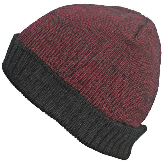 Best Winter Hats Adult Cuffed Variegated Color Rib Knit Beanie W/Faux Fur Lining - Maroon/Black