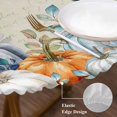 thumbnail image 3 of Thanksgiving Pumpkin Round Tablecloth, Fitted Table Cover with Elastic for 36"-44" Round Tables, Fall Eucalyptus Leaves Retro Beige Table Cloth Outdoor Indoor Dinning Party Waterproof Tablecloths, 3 of 7
