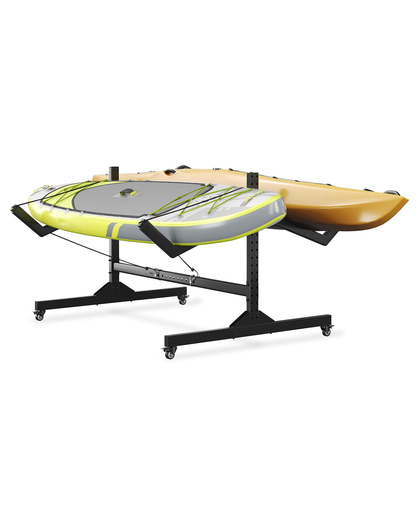 QinaQin Heavy-Duty Kayak Rack, Double-Sided Single Layer, Can Store Two Kayaks, with Wheels and Straps, Suitable for Both Indoor and Outdoor Use