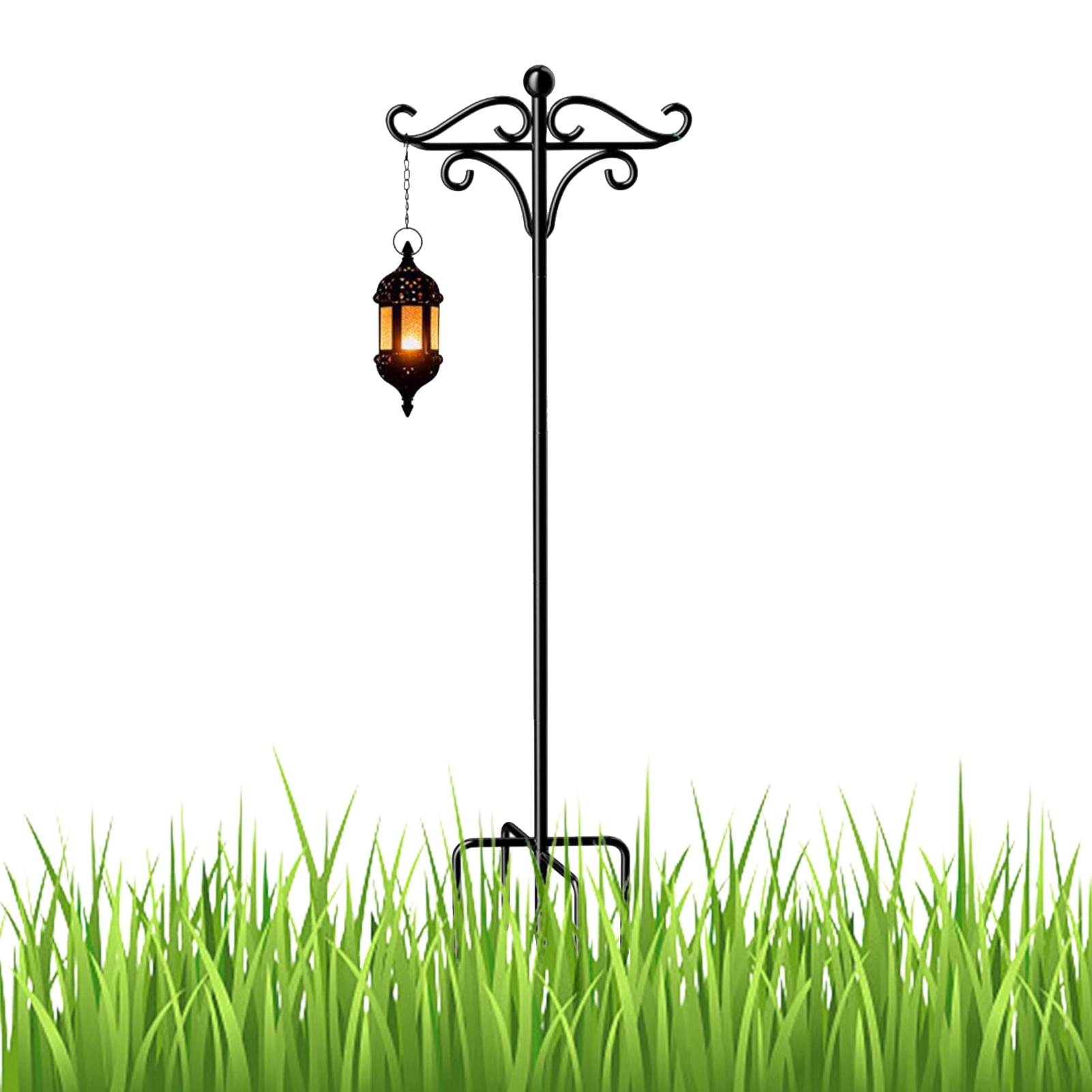 Double Shepherds Hooks For Outdoor, Bird Feeder Pole Shepherds Hook, Heavy Duty Iron Adjustable Hook Outside With 5 Prongs Base For Outside