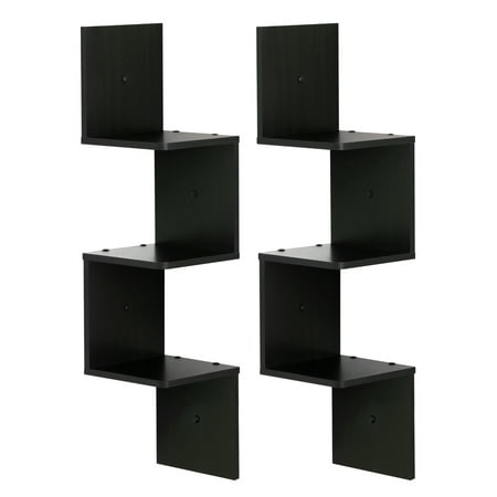 Square Wall Mounted Corner Furinno 3 Tier Set of 2 Wall Mount Floating Corner Square Shelf, 2FR16127EX Espresso ()