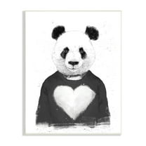 Stupell Industries Playful Panda Bear Black & White Heart Sweater Wood Wall Art, 10 x 15, Design by Balazs Solti