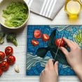 thumbnail image 3 of Black Crow Cutting Board, Stained Glass Style Illustration of Bird Flying in Sky with Sun and Clouds, Decorative Tempered Glass Cutting and Serving Board, in 3 Sizes, by Ambesonne, 3 of 5