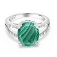 thumbnail image 2 of Gem Stone King 925 Sterling Silver Green Malachite Ring for Women (6.48 Cttw, Oval 12X10MM, Gemstone Birthstone, Available in Size 5, 6, 7, 8, 9), 2 of 4