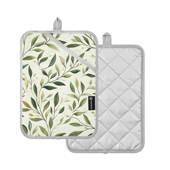 Yayeee Pot Holders Kitchen Heat Resistant with Pocket 7"x9.8" Cotton Oven Cooking Hot Pads, Lush Greenery