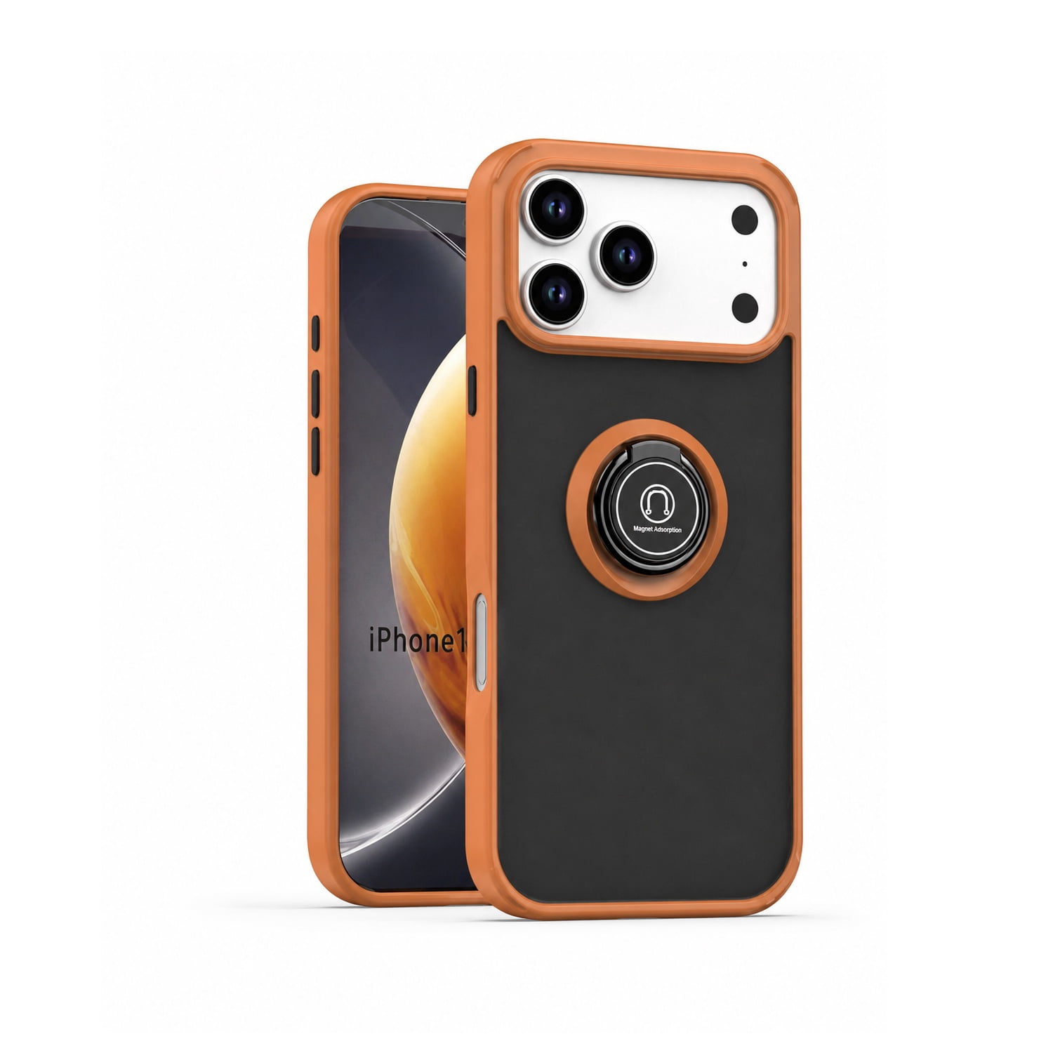 Shockproof PC Back TPU Frame Case with Ring Grip for iPhone 17 Pro Max - Orange
