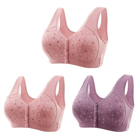 Women s Full Coverage Gathering Front Buckle For Middle-Aged And Elderly Underwear  Soft Cotton Large Size Without Steel Ring Tank Top  Printed Underwear Daily 3PC Bra 