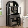 thumbnail image 2 of PORKISS Arched Kitchen Pantry Storage Cabinet, 71" Tall Wood Pantry Shelves with 4 Doors, 1 Large Drawer, Adjustable Shelves for Dining Room Living Room, Black, 2 of 11