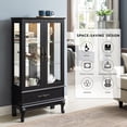 thumbnail image 4 of CKEASEAN 52" Lighted Accent Curio Cabinet with 2 Glass Doors & 1 Drawer, 3-Tier Antique Cabinet with Tempered Glass Adjustable Shelves & Drawer, Storage Display Case for Living Room, Bedroom,Office, 4 of 9