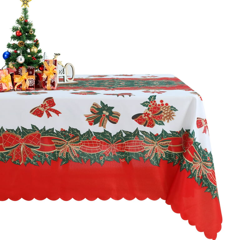 LUSHVIDA Christmas Tablecloth Rectangle - 60x102 Inch-Holly Ribbon Pattern  Washable Wrinkle Resistant Holiday Tablecloths for Christmas Family  Gathering, Dining Room Table Decoration - Walmart.com