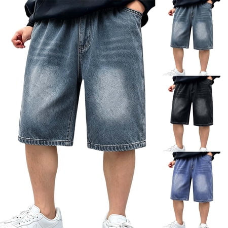 Boys Denim Shorts Straight Leg Loose Fit Jeans Shorts Elastic Waist Denim Shorts with Pockets Boy Shorts Size 9-10 Years