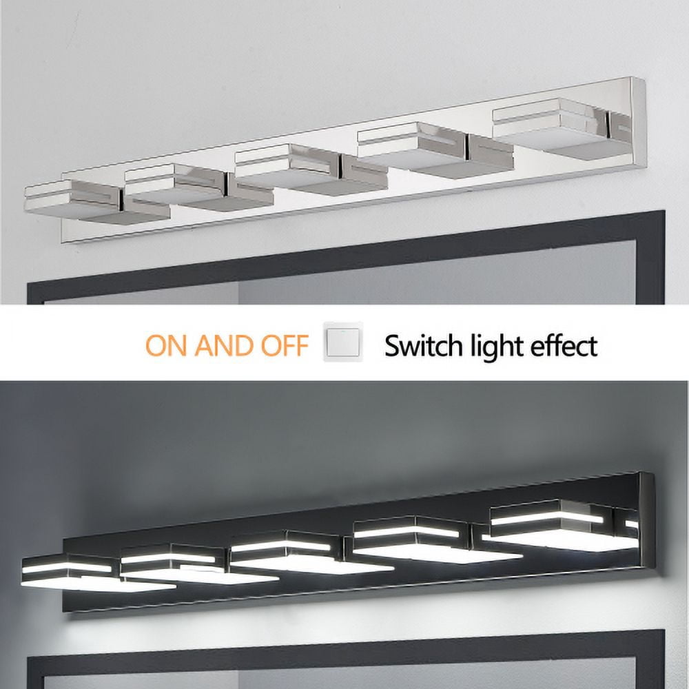 Hi-LIGHTS,5-Lights Modern Chrome LED Vanity Light,Wall Sconce,Sleek Minimalist Design,Energy-Efficient for Bathroom,Dressing room,Living Room,Bedroom(Chrome)