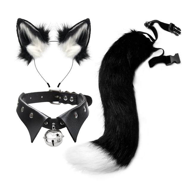 Conjunto de cola y orejas de bestia para cosplay, collar punk personalizado, correa para el cabello con orejas de zorro simuladas hechas a mano