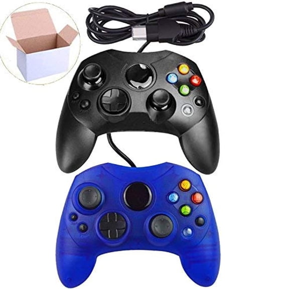 Mars Devices Lot of 2 Wired Controller S Type Console Black and Clear Blue for Xbox Original