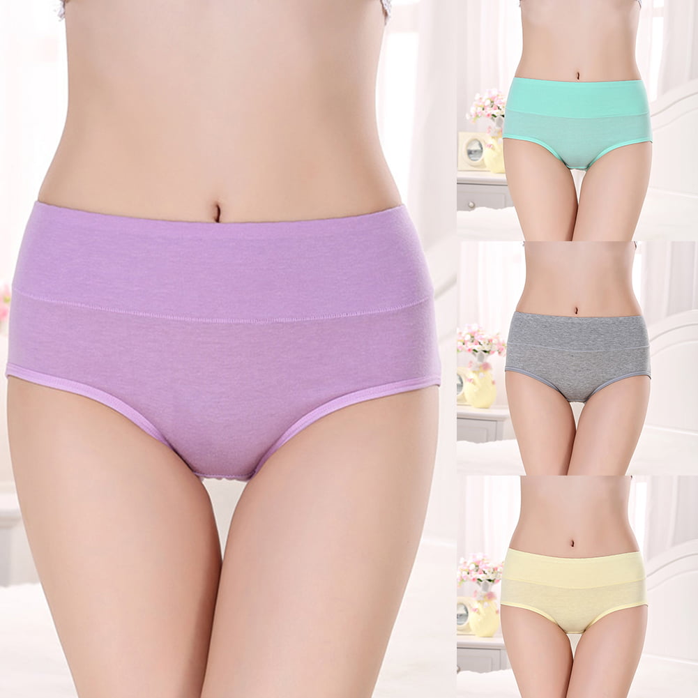 Jiaroswwei Women Solid Color Panties Breathable Stretchy Mid Waist  Underpants Underwear 
