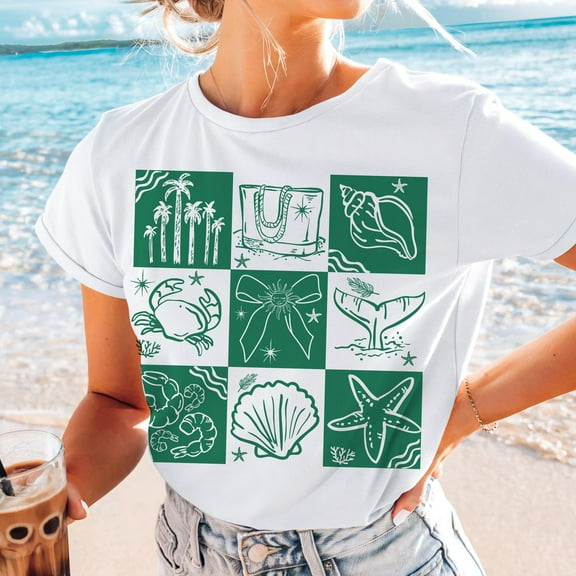 Summer Coquette Girly T-Shirt, Retro Beach Shirt, Coastal Summer Vibes Tee, Vintage Girls Trip Outfit