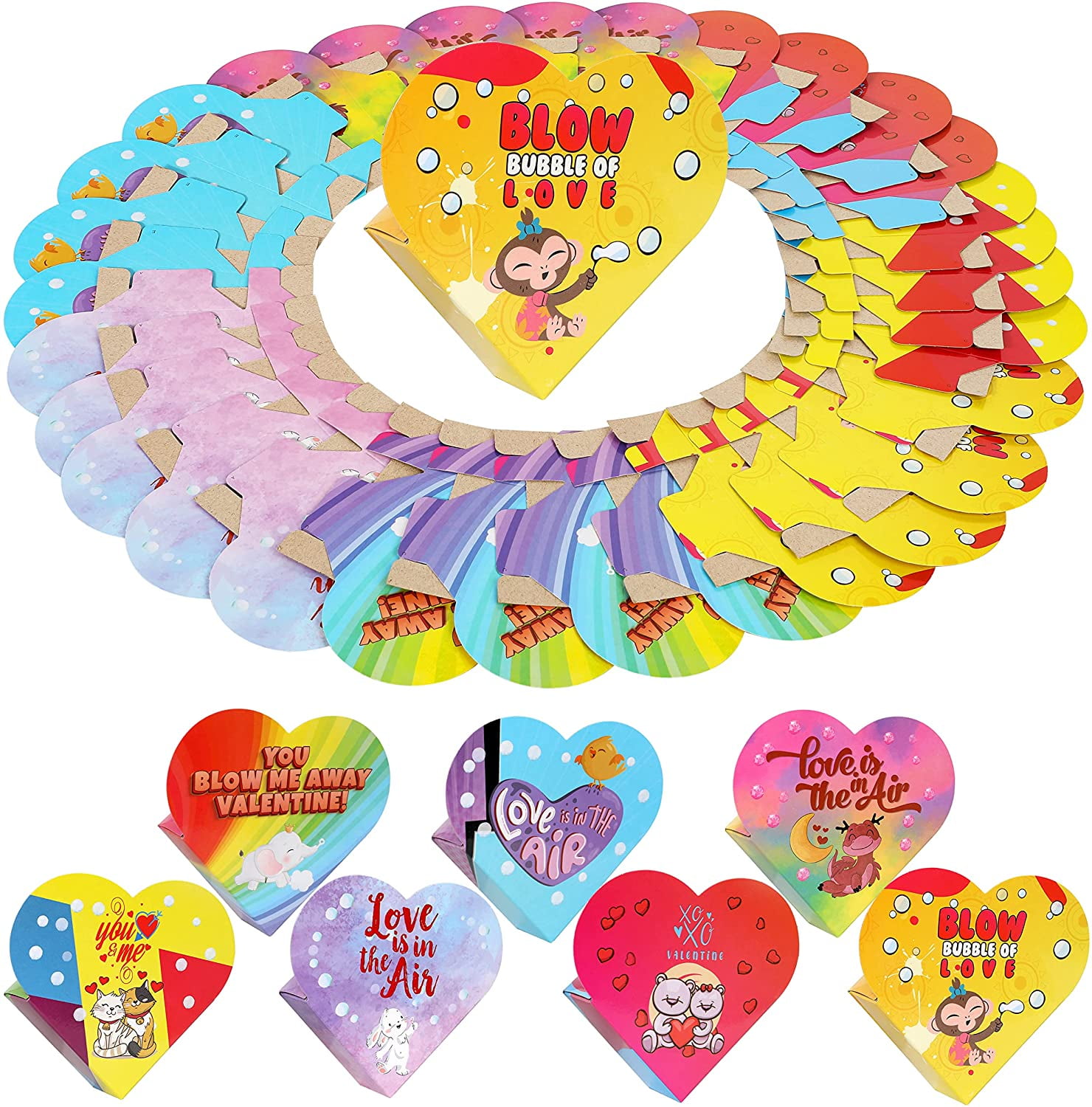 28 Packs Valentine Bubble Bottles with Heart Boxes Party Favors Gift Exchange Bubble Bottles Necklaces and Bubble Solution for Kids Valentine Party Favors Classroom Exchange Game Prizes 