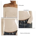thumbnail image 3 of Long Sleeve Off Shoulder Top Women Elegant Pure Color Slim Fit Mesh Ruched T Shirt Blouse For Party, 3 of 5