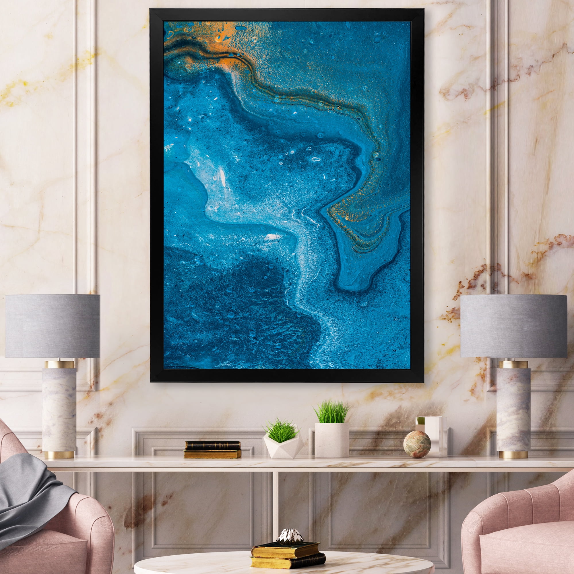 Designart 'Abstract Blue Marble Composition II' Modern Framed Art Print