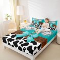 thumbnail image 3 of Manfei Western Floral Bull Skull King Sheets 4pcs,Boho Damask Cow Print Bedding,White Turquoise,1 Flat Sheet,1 Fitted Sheet and 2 Pillowcases, 3 of 6