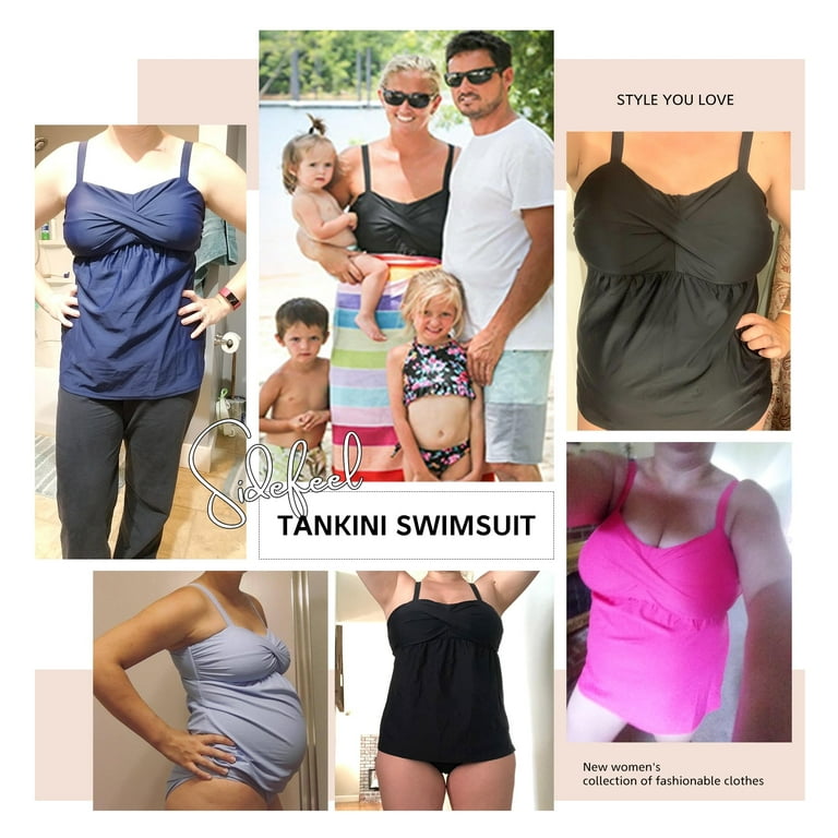 Sidefeel Women s Plus Size Tankini Swimsuits Two Piece Solid Color Push up Padded Tummy Control Swimwear Set Orange 3XL 22 24 Walmart